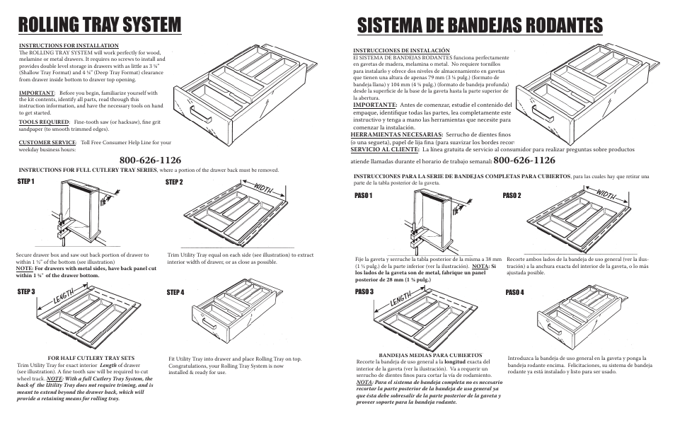 Rolling tray system, Sistema de bandejas rodantes | Rev-A-Shelf RT-Series User Manual | Page 2 / 2