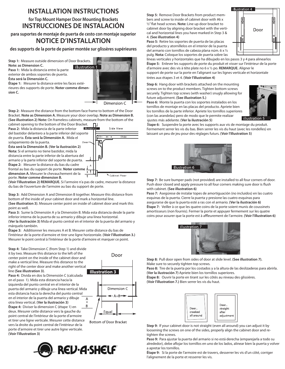 Installation instructions, Instrucciones de instalación, Notice d’installation | Rev-A-Shelf 4VHTM-1520DM-1 User Manual | Page 2 / 2