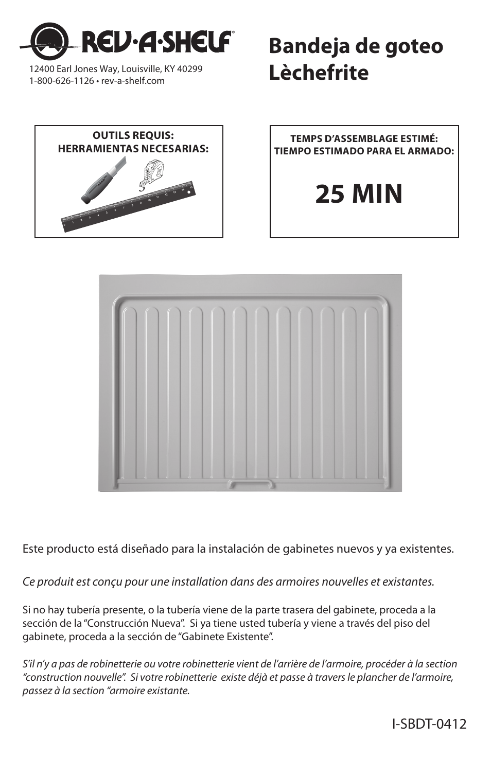 25 min, Bandeja de goteo lèchefrite | Rev-A-Shelf SBDT-Series User Manual | Page 5 / 8