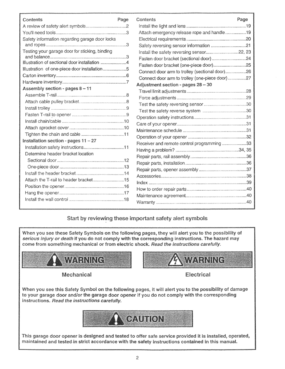 Mechanical, Electrical | Craftsman 139.53225SRT User Manual | Page 2 / 40