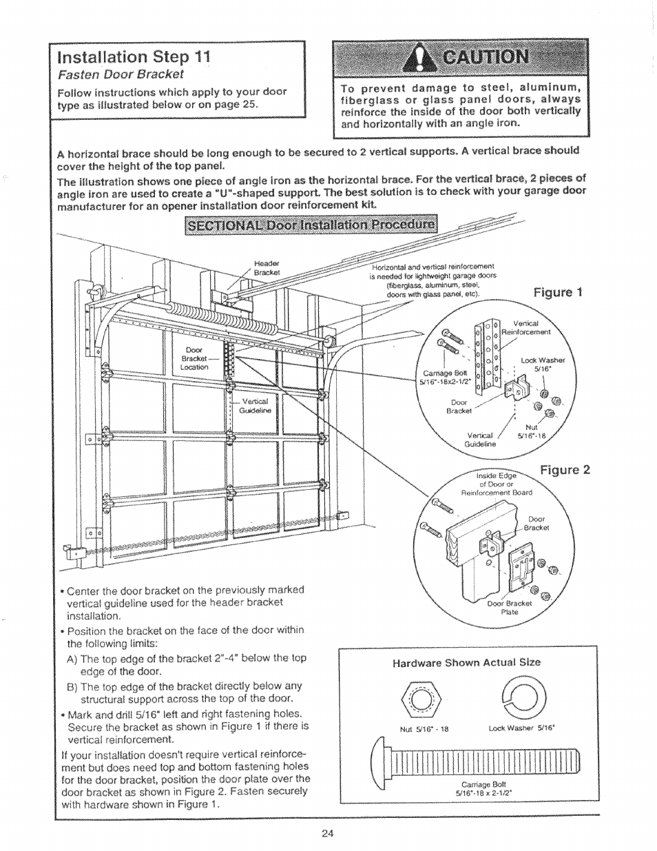 I'listallatioii step 11, Fasten dom brackei, Figure 1 figyre 2 | Lock, S/16, Inotr'-illitiun | Craftsman 139.53225SRT User Manual | Page 24 / 40