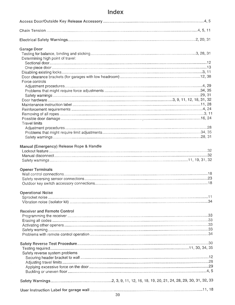 Index | Craftsman 139.53225SRT User Manual | Page 39 / 40