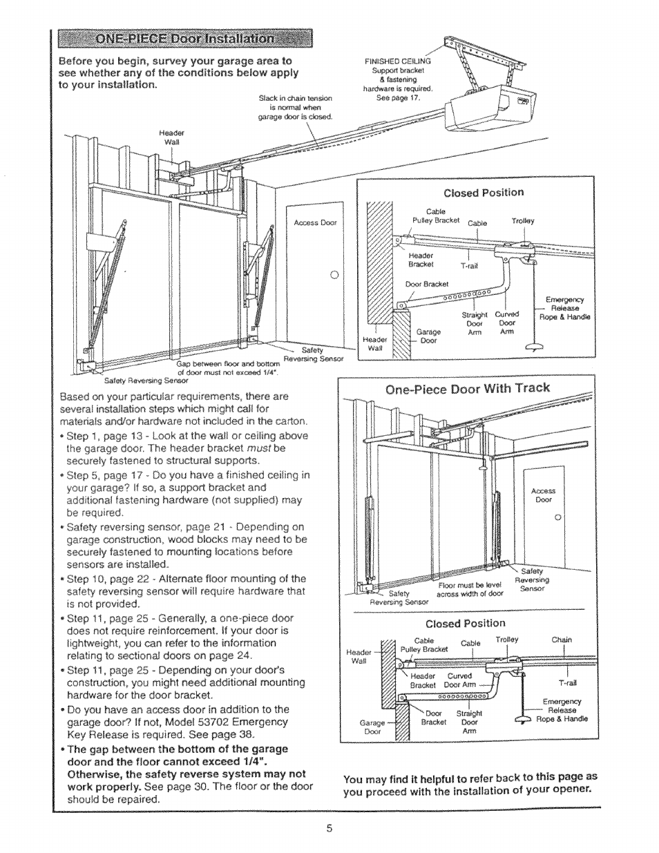 One-piece door with track | Craftsman 139.53225SRT User Manual | Page 5 / 40