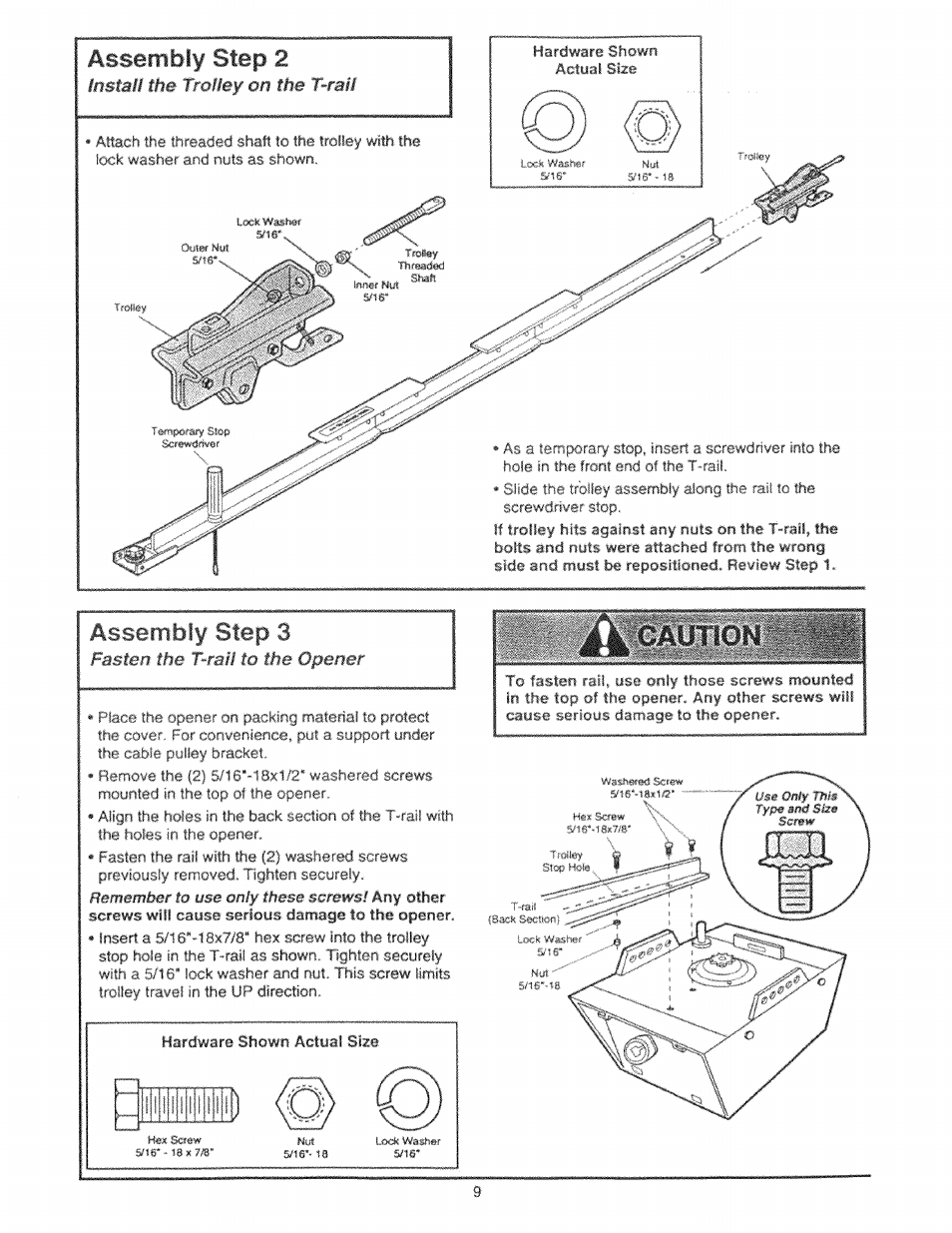 Assembly step 2, Assembly step 3 | Craftsman 139.53225SRT User Manual | Page 9 / 40
