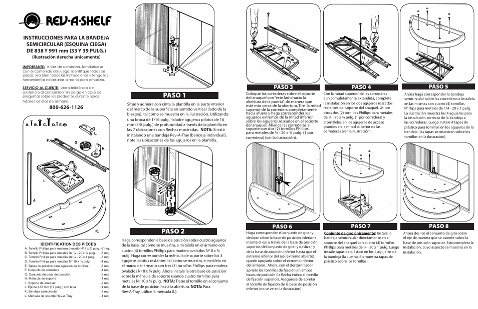 Paso 1 paso 2, Paso 3 paso 4, Paso 5 paso 6 paso 7 paso 8 | Rev-A-Shelf 6881-39-11-52 User Manual | Page 4 / 4