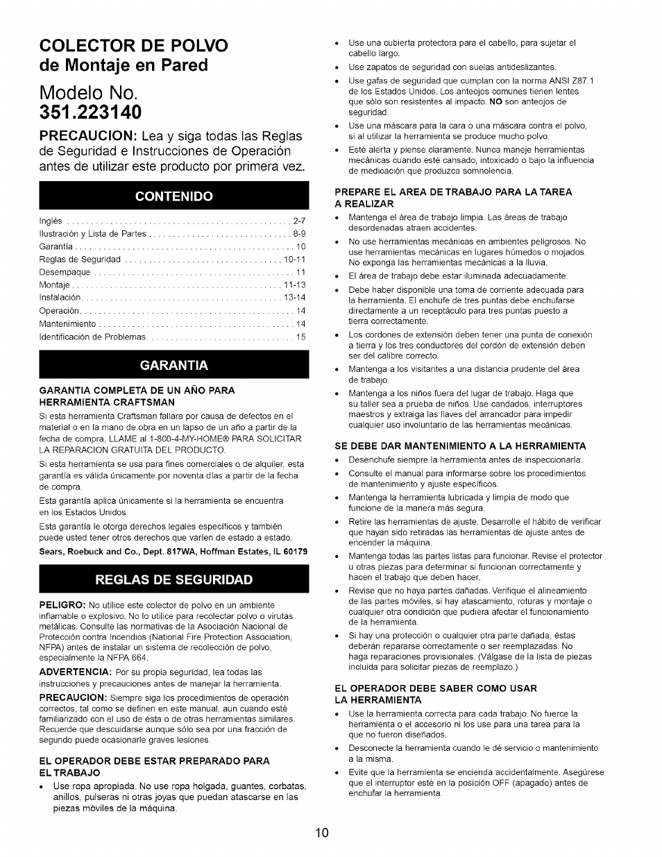 Craftsman 351.223140 User Manual | Page 10 / 16