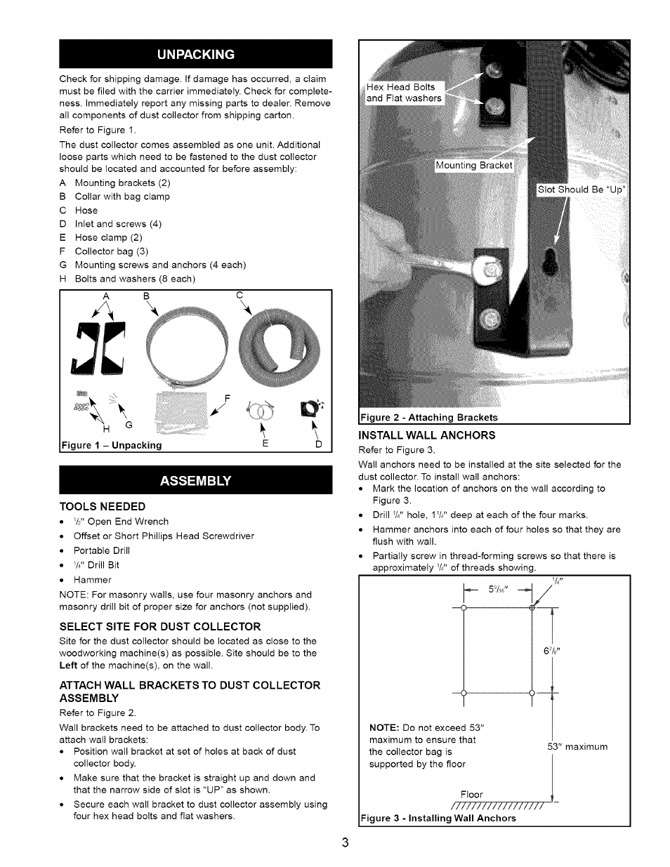 Unpacking, Assembly, Assembly -5 | Craftsman 351.223140 User Manual | Page 3 / 16