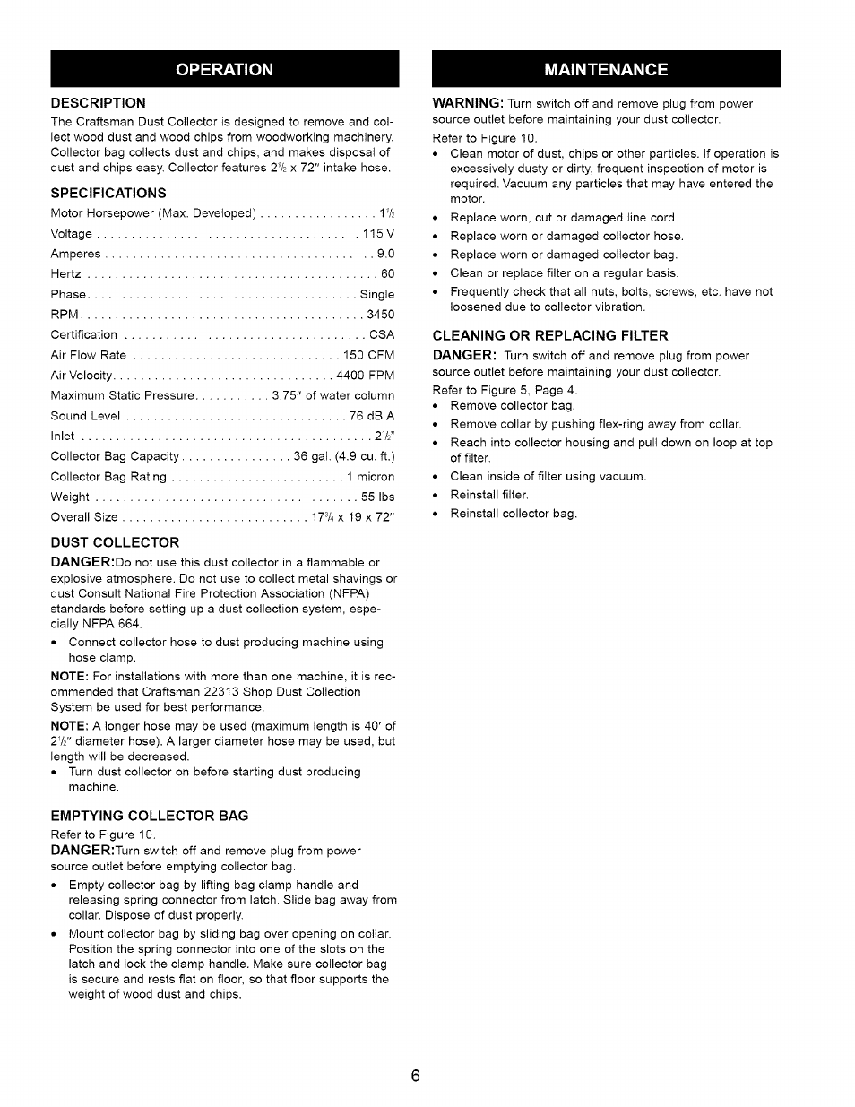 Maintenance, Operation maintenance | Craftsman 351.223140 User Manual | Page 6 / 16