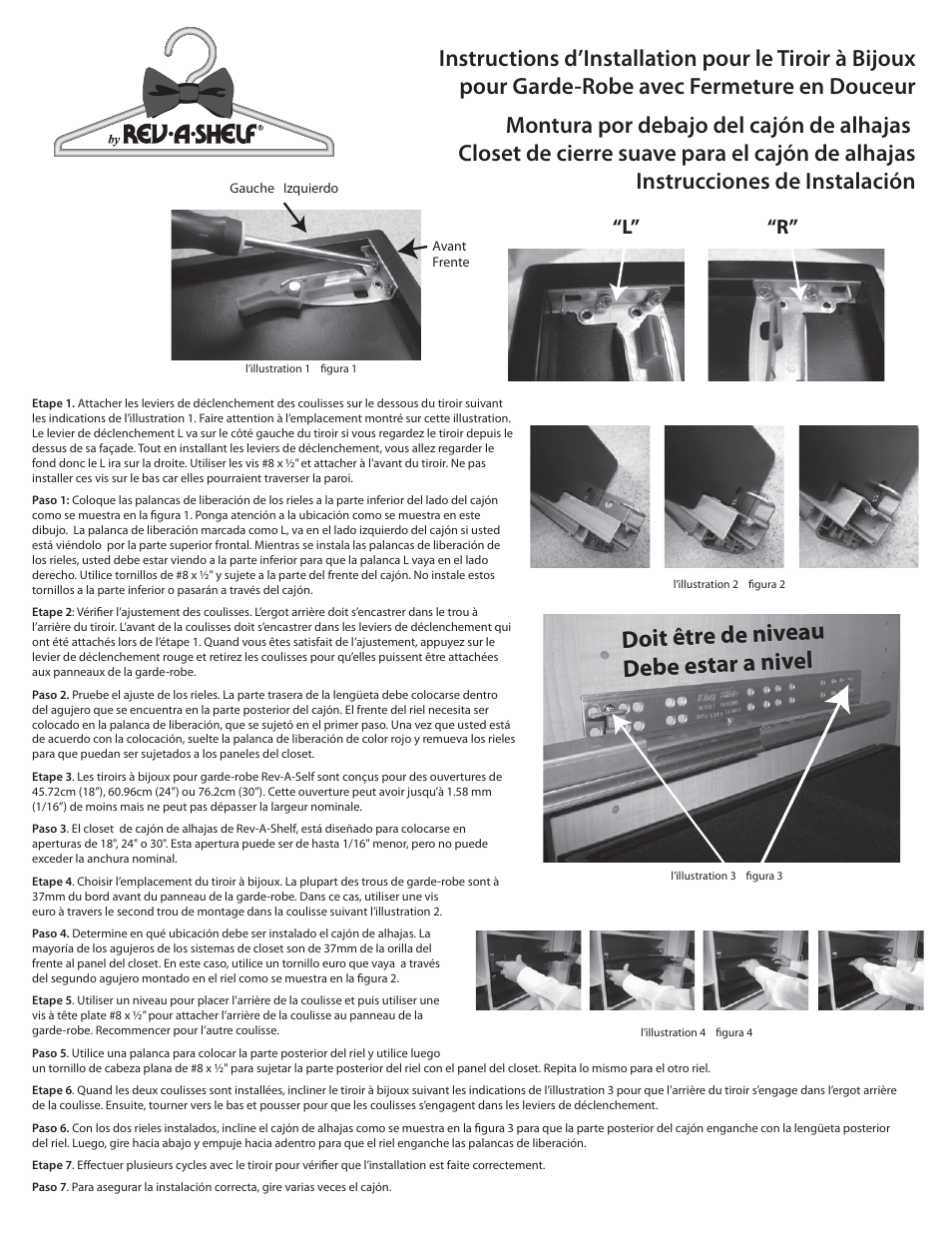 I-cjd back side copy, Doit être de niveau debe estar a nivel, L” “r | Rev-A-Shelf CVJD-Series User Manual | Page 2 / 2