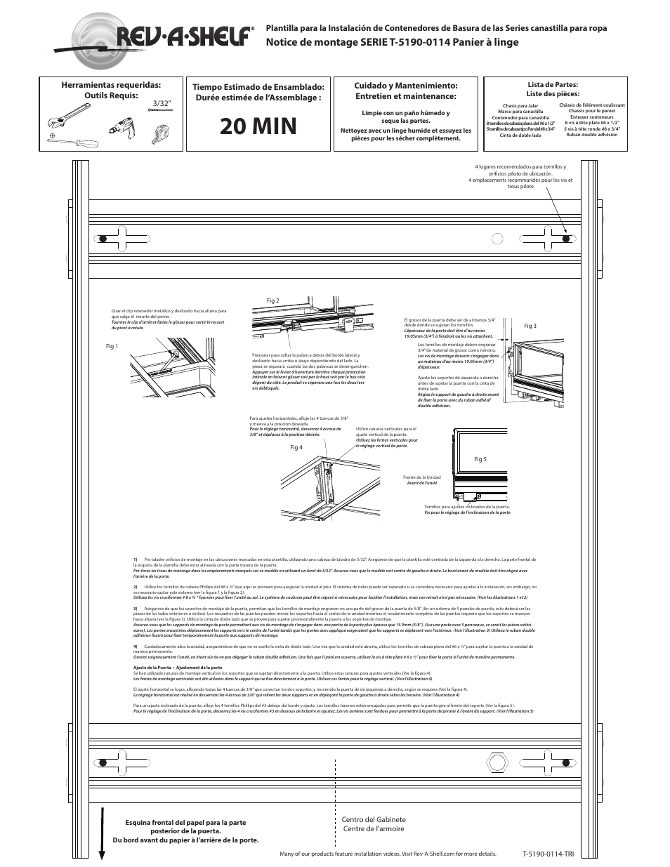 20 min, Cuidado y mantenimiento: entretien et maintenance | Rev-A-Shelf 5190-15RM-111 User Manual | Page 2 / 2