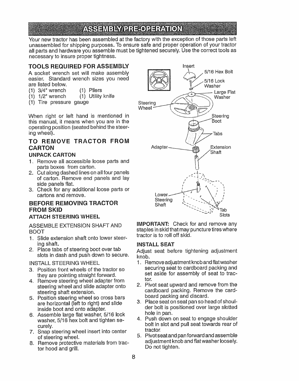 Assembly/pre-operatio | Craftsman 917.28903 User Manual | Page 8 / 64