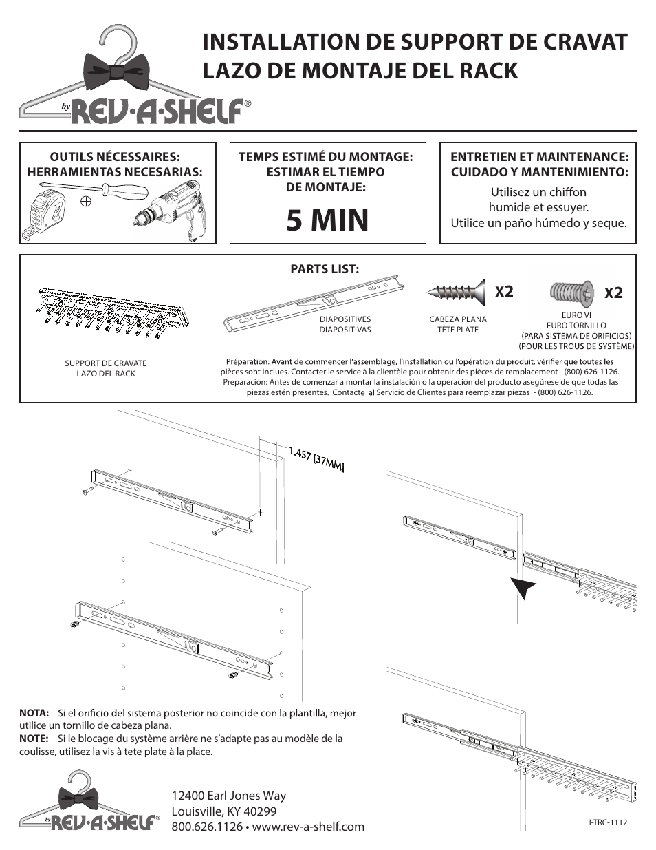 5 min | Rev-A-Shelf TRC-Series User Manual | Page 2 / 2