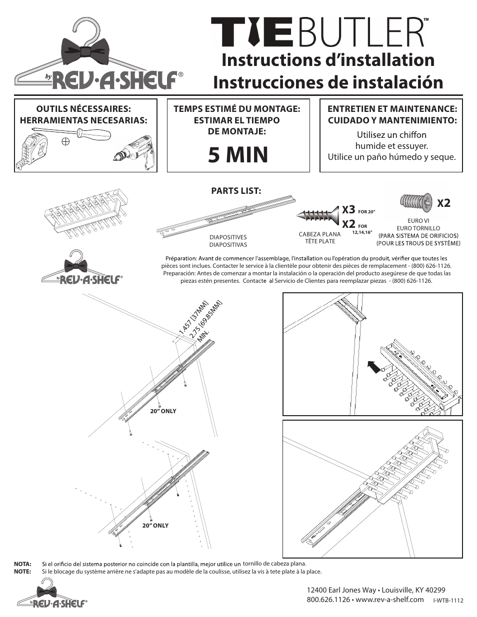 5 min | Rev-A-Shelf CWTTR-Series User Manual | Page 2 / 2