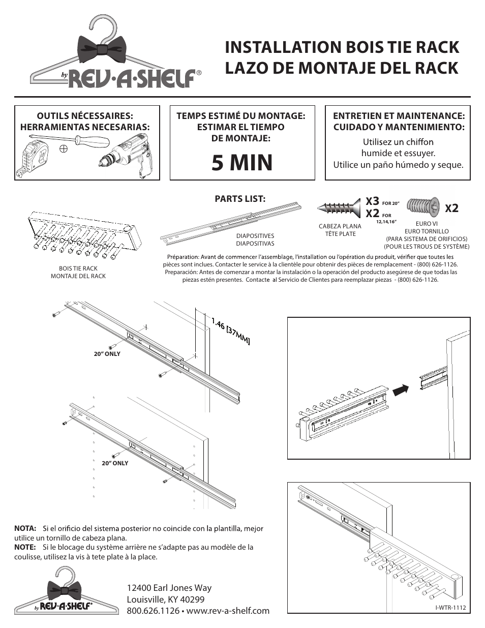 5 min | Rev-A-Shelf CWSTR-Series User Manual | Page 2 / 2