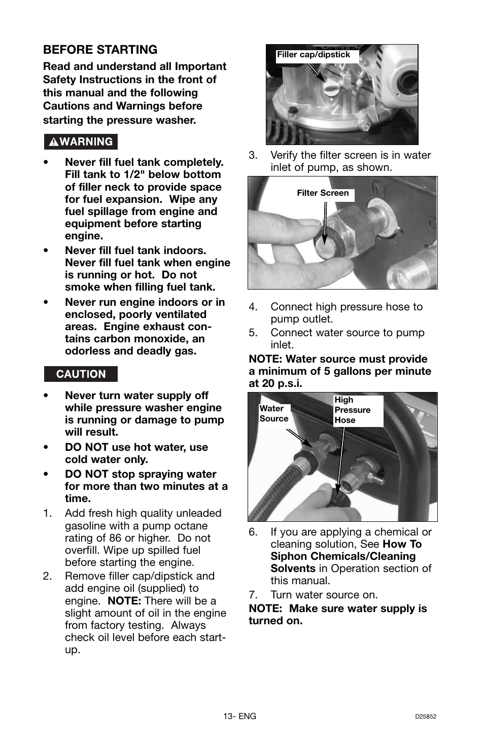 Before starting | Craftsman D25852 User Manual | Page 13 / 44