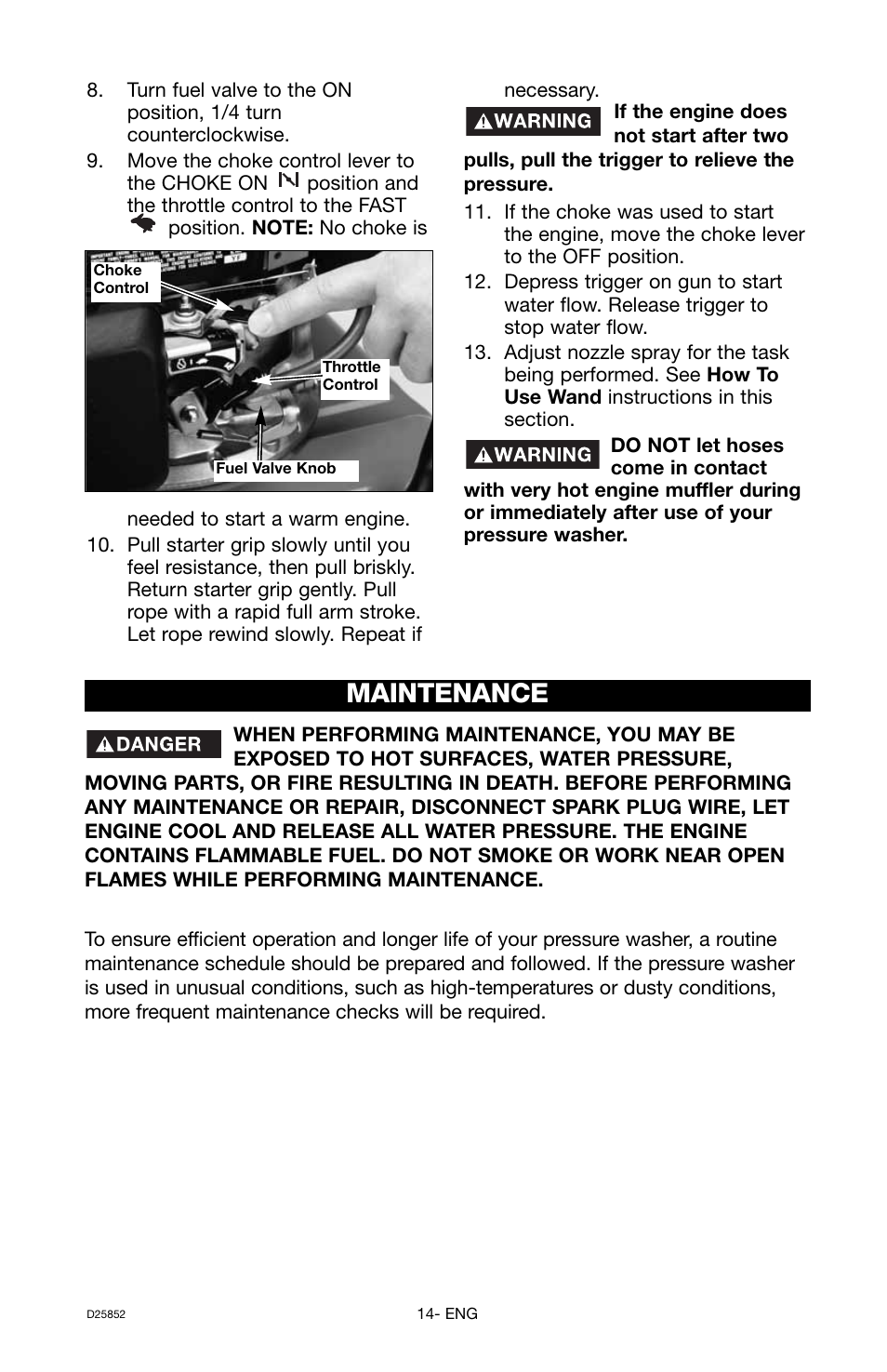 Maintenance | Craftsman D25852 User Manual | Page 14 / 44