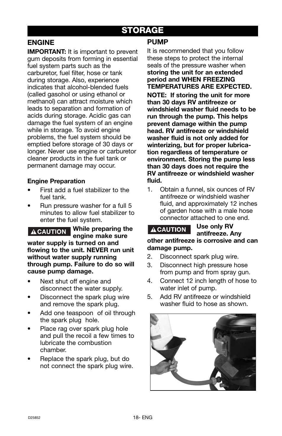 Storage | Craftsman D25852 User Manual | Page 18 / 44