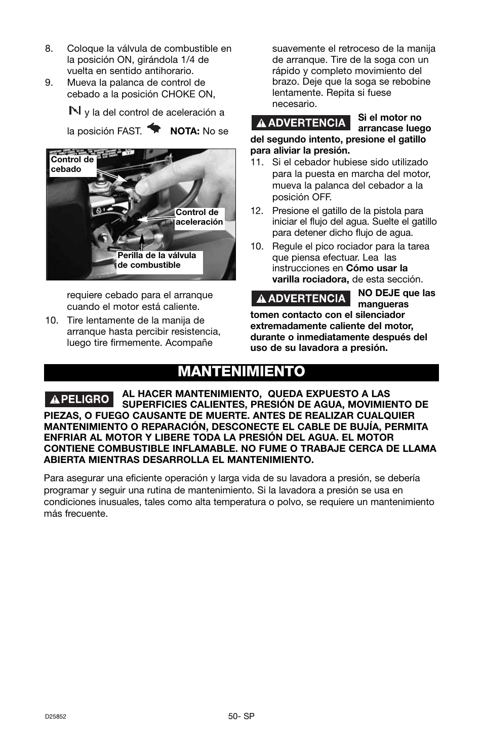 Mantenimiento | Craftsman D25852 User Manual | Page 34 / 44