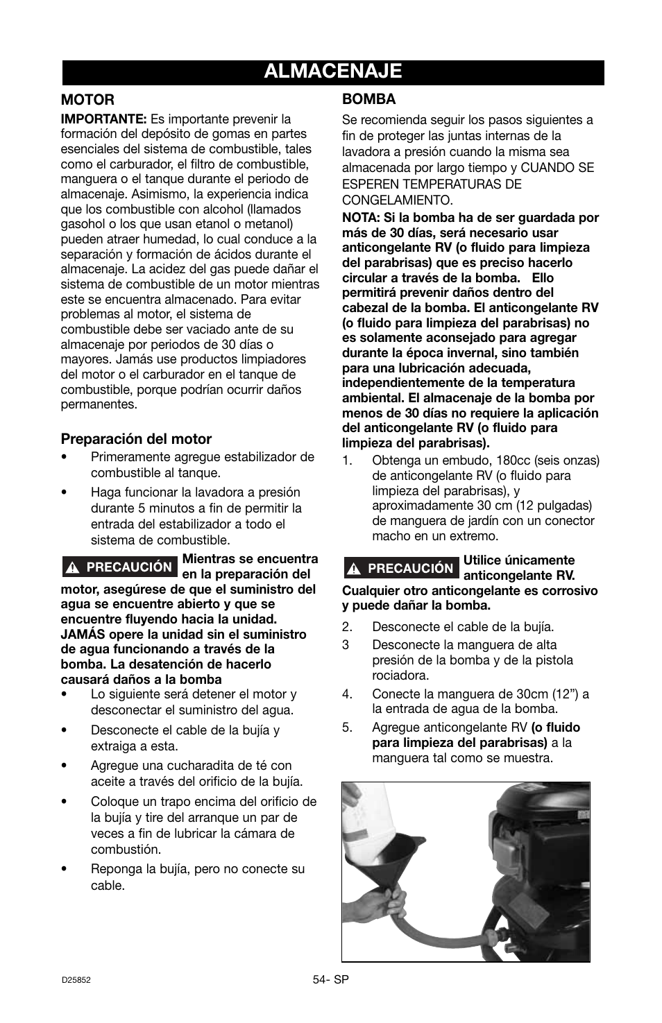 Almacenaje | Craftsman D25852 User Manual | Page 38 / 44