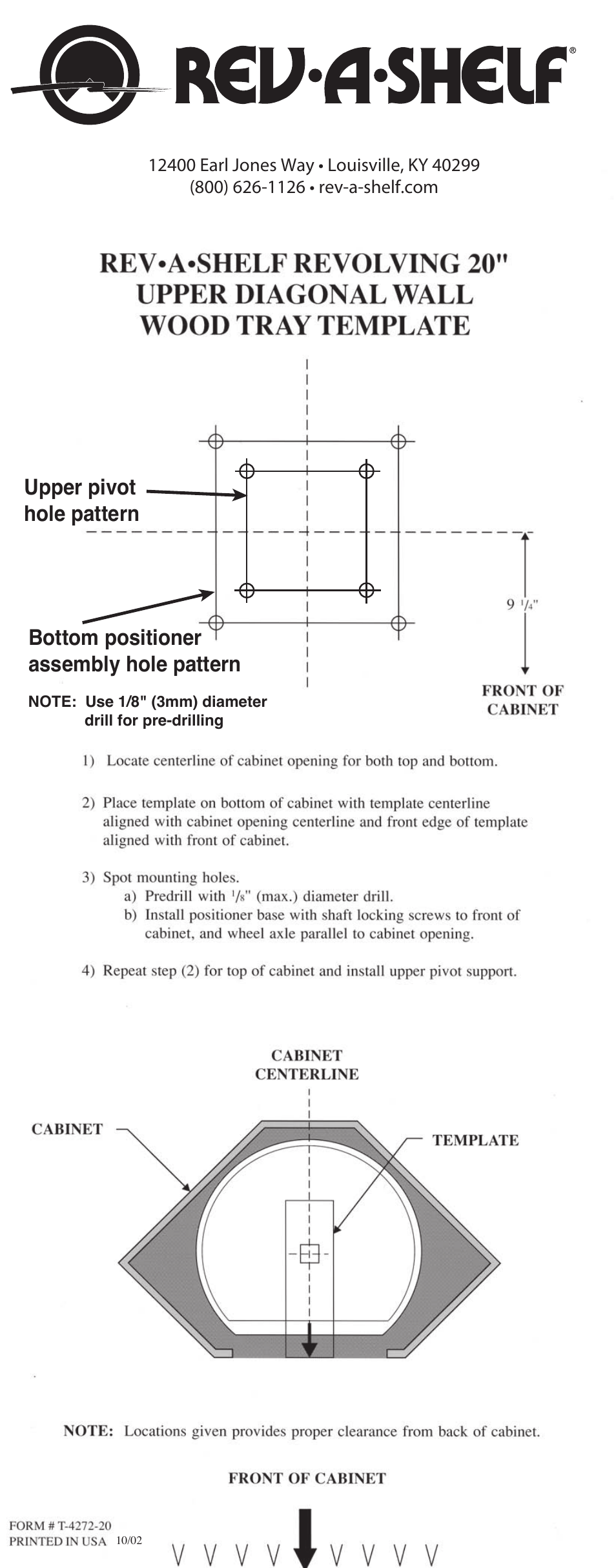 Bottom positioner assembly hole pattern, Upper pivot hole pattern | Rev-A-Shelf 4WLS273-20-536 User Manual | Page 2 / 2