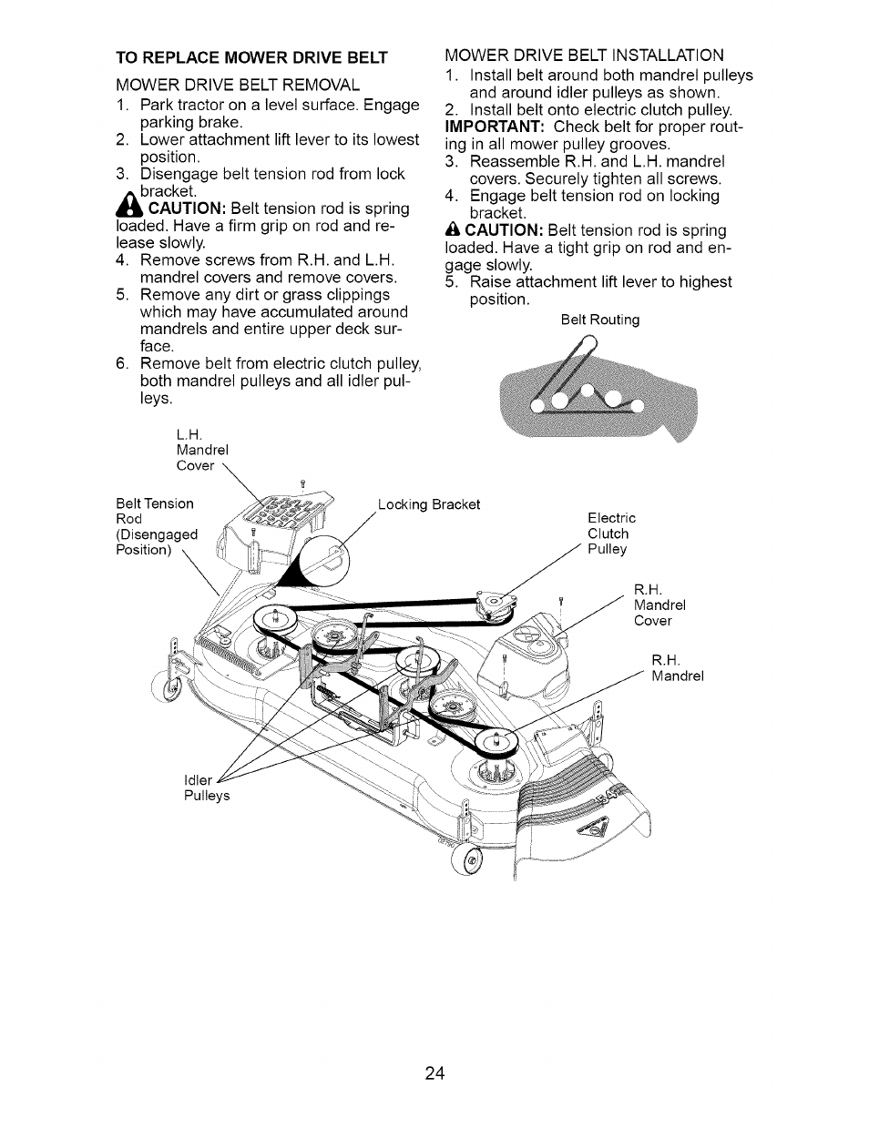 To replace mower drive belt | Craftsman 917.276210 User Manual | Page 24 / 56