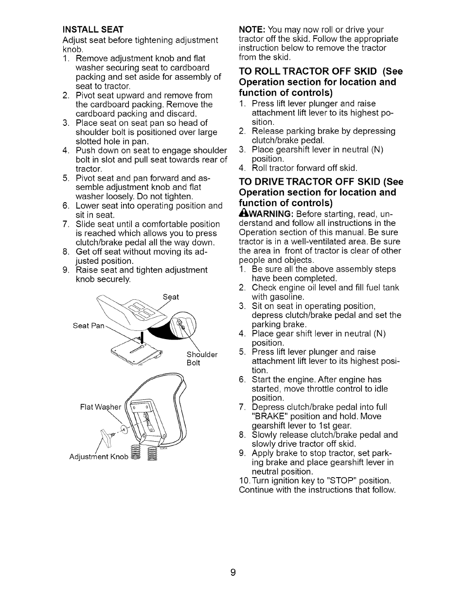 Install seat | Craftsman 917.276210 User Manual | Page 9 / 56