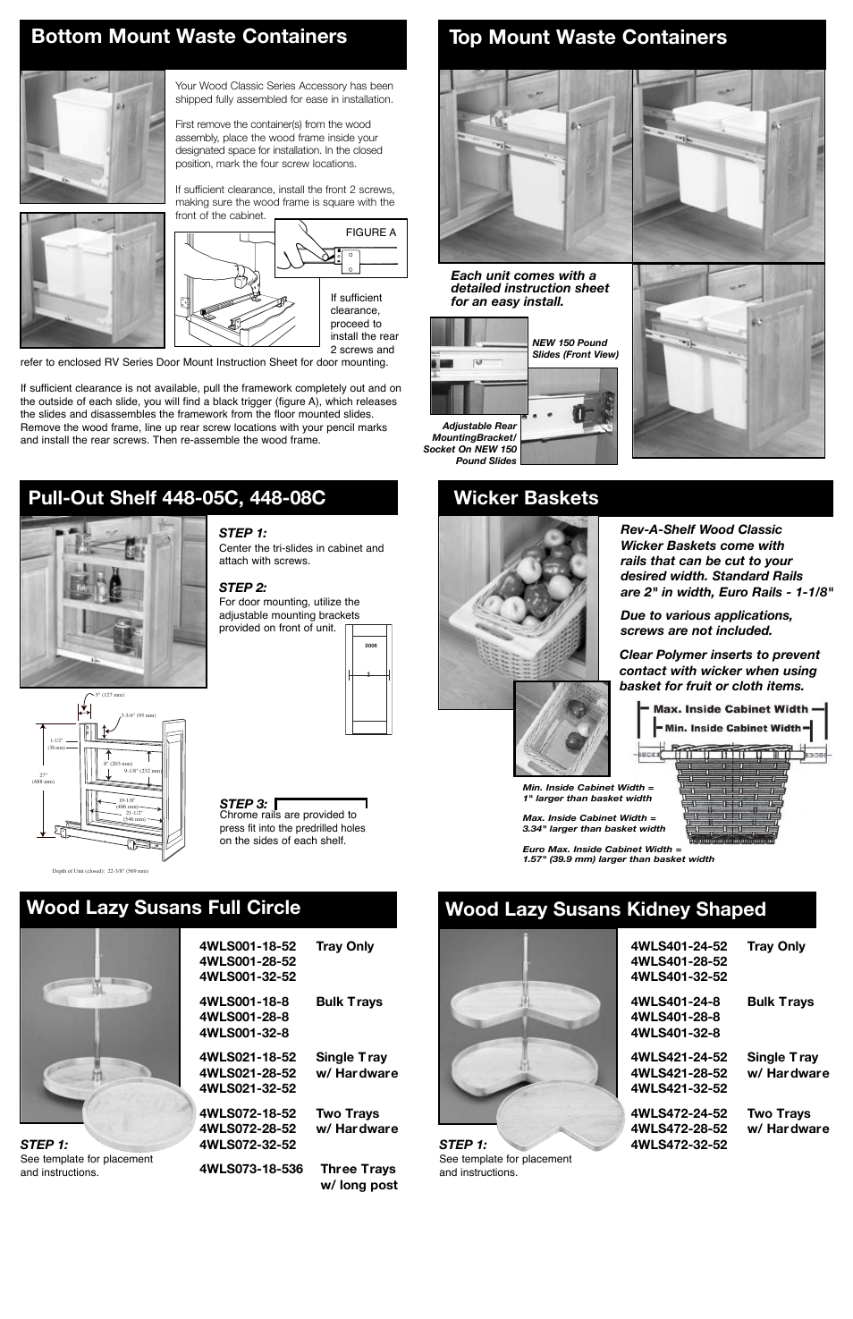 Wood lazy susans full circle, Wicker baskets wood lazy susans kidney shaped | Rev-A-Shelf 4WB-1723-52 User Manual | Page 2 / 2