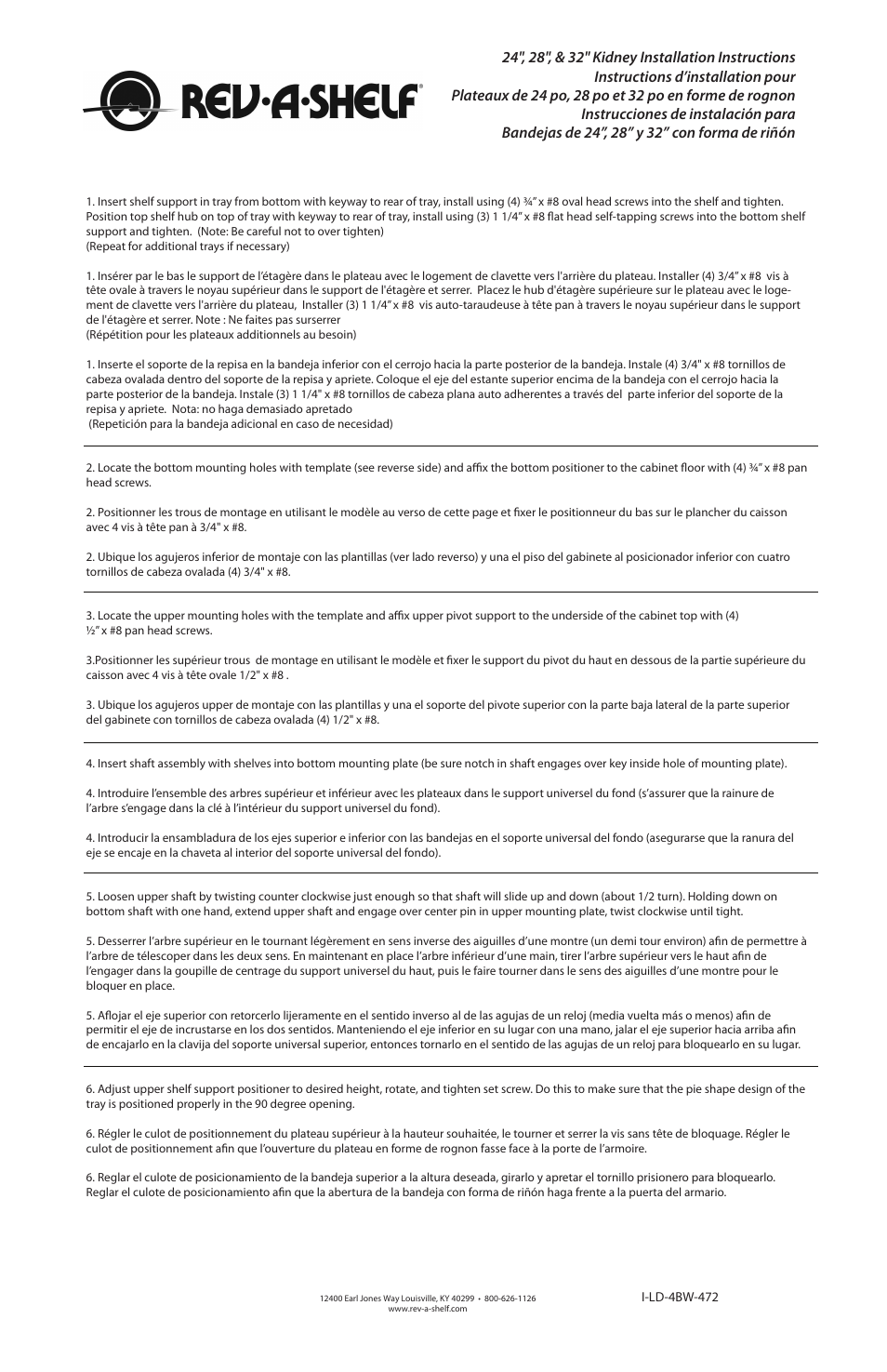 Rev-A-Shelf LD-4BW-472-XXX User Manual | 2 pages