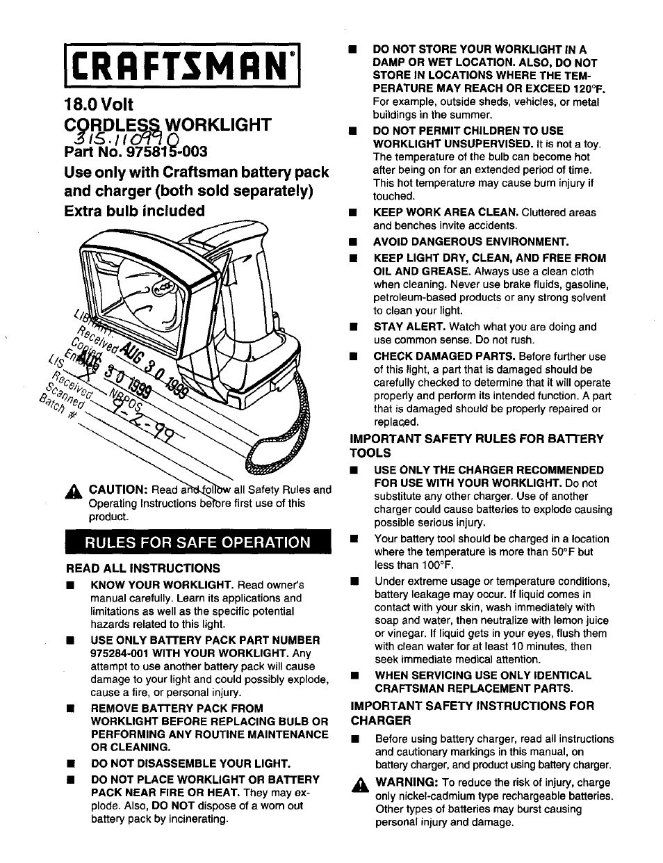 Craftsman 315.110990 User Manual | 3 pages