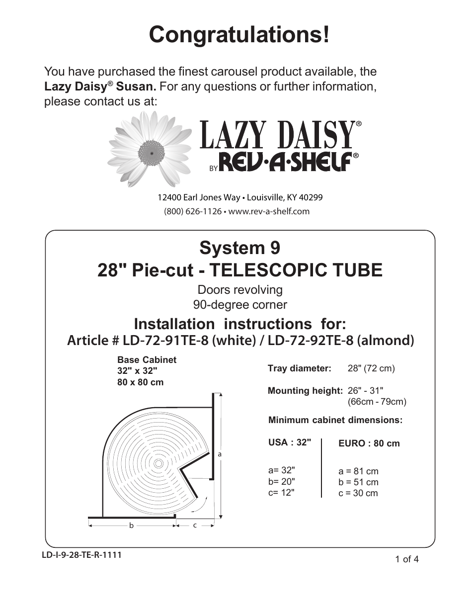 Rev-A-Shelf LD-2942-28-11-1 User Manual | 4 pages