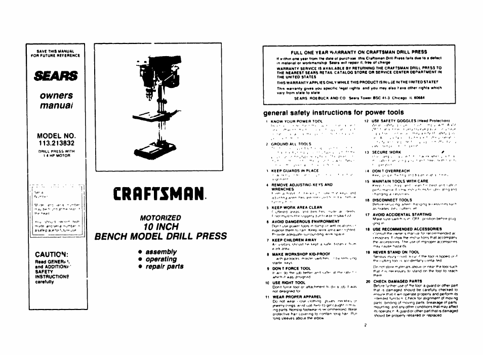 Craftsman 113.213832 User Manual | 20 pages