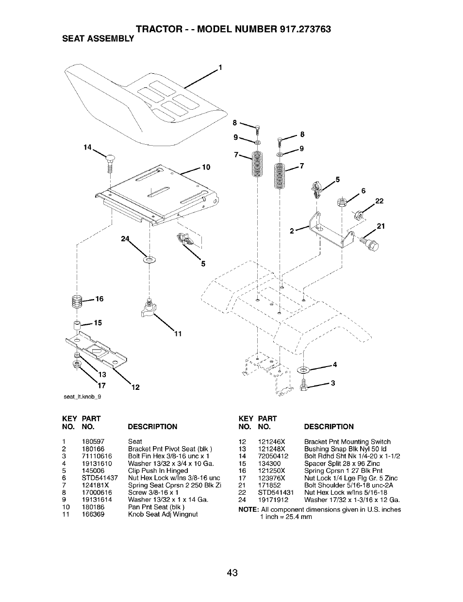 Seat assembly | Craftsman 917.273763 User Manual | Page 43 / 56