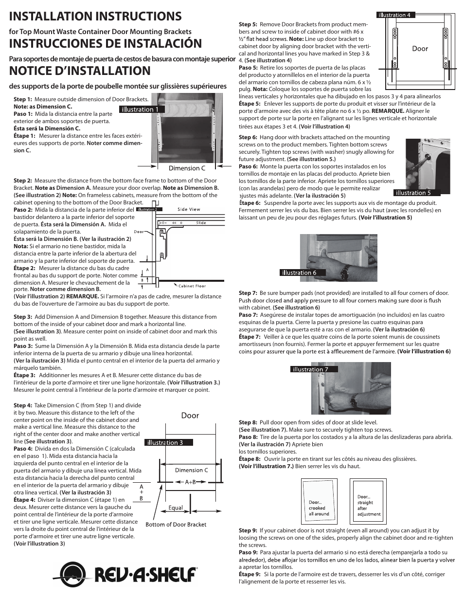 Installation instructions, Instrucciones de instalación, Notice d’installation | Rev-A-Shelf 4WCTM-27-4 User Manual | Page 2 / 2