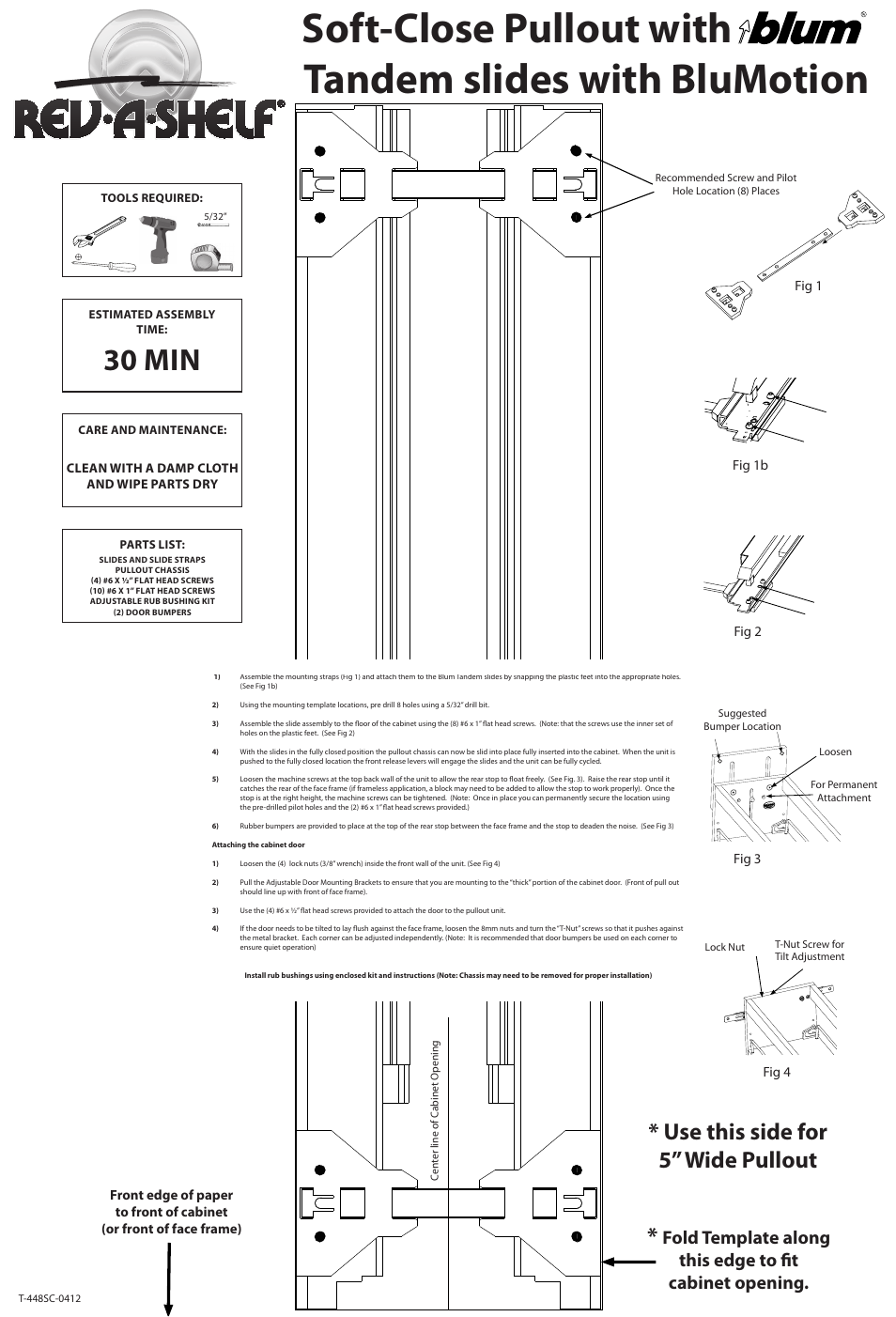 30 min, Use this side for 5” wide pullout | Rev-A-Shelf 448OXO-BCSC-8C User Manual | Page 2 / 2