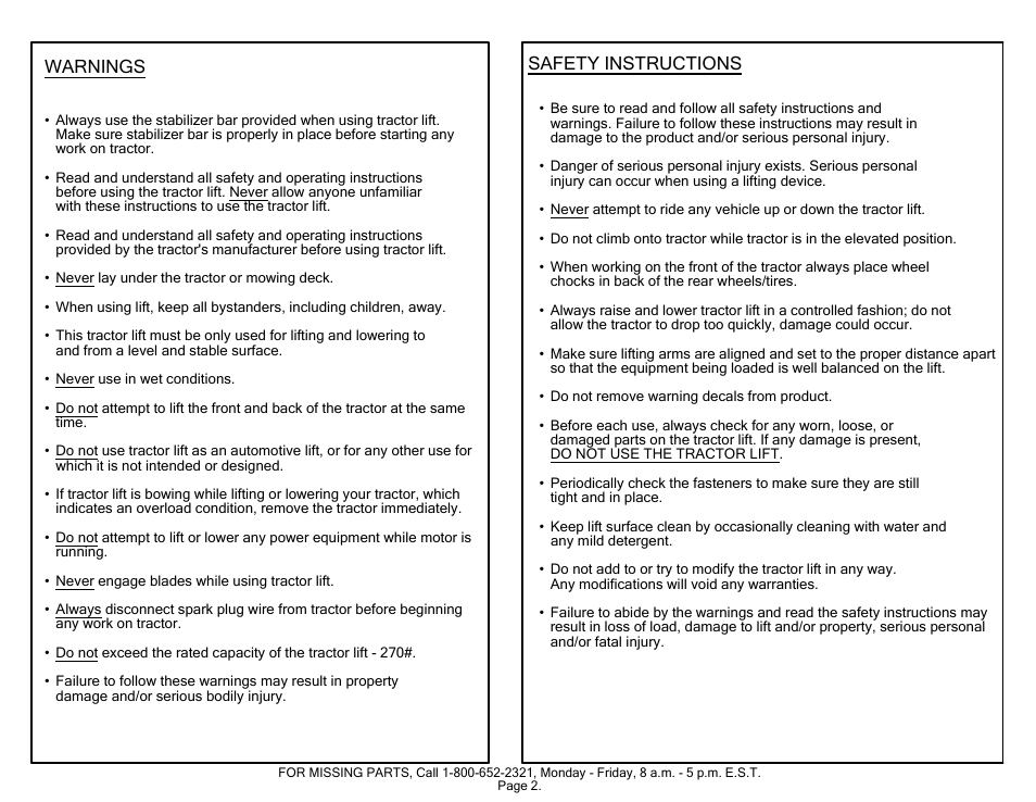 P2_24600, Sheet1 | Craftsman TRACTOR LIFT 610.246 User Manual | Page 2 / 13