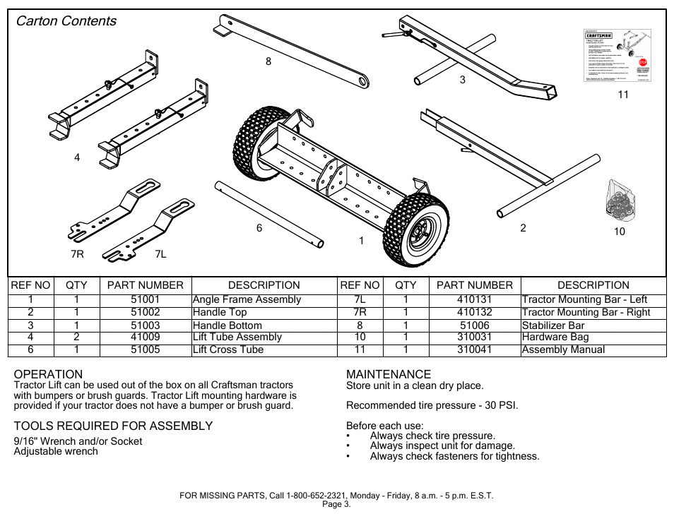 P3_24600, Sheet1, Drawing view2 | Drawing view6, Carton contents | Craftsman TRACTOR LIFT 610.246 User Manual | Page 3 / 13