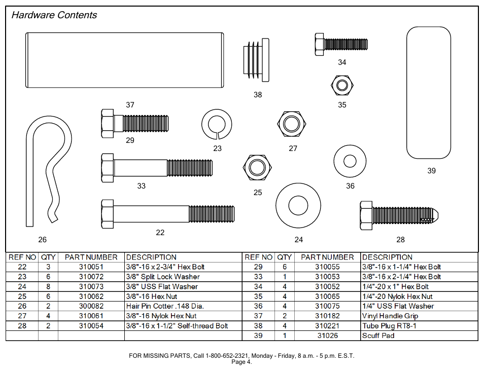 P4vb sears hardware contents, Sheet1, Drawing view1 | Hardware contents | Craftsman TRACTOR LIFT 610.246 User Manual | Page 4 / 13