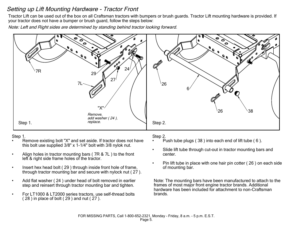 P5_24600, Sheet1, Drawing view2 | Detail view i (1 : 5.5), Drawing view4, Setting up lift mounting hardware - tractor front | Craftsman TRACTOR LIFT 610.246 User Manual | Page 5 / 13