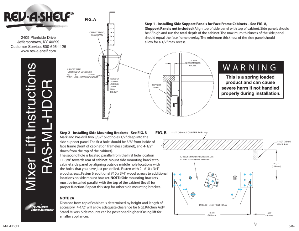 Rev-A-Shelf RAS-ML-HDCR User Manual | 2 pages