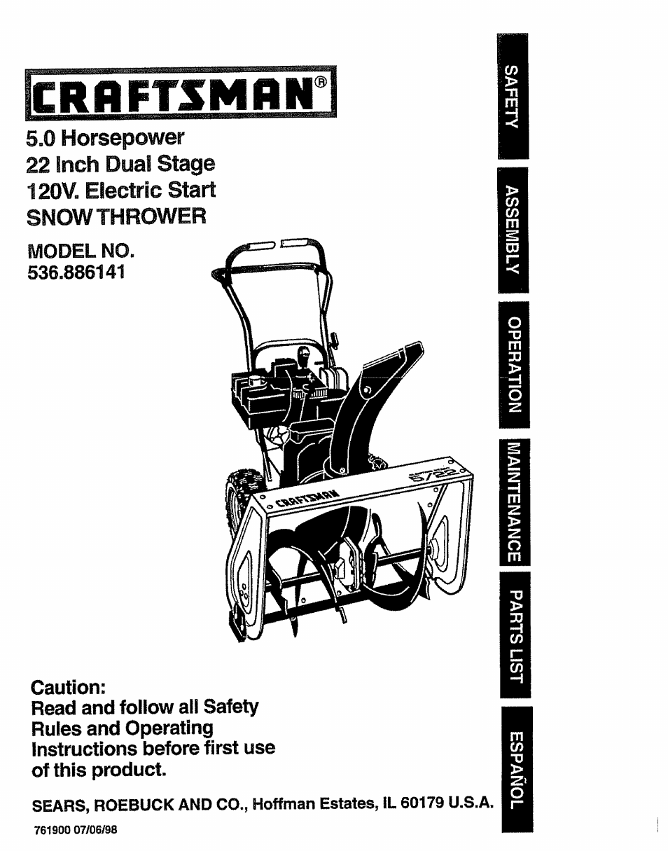 Craftsman 536.886141 User Manual | 63 pages