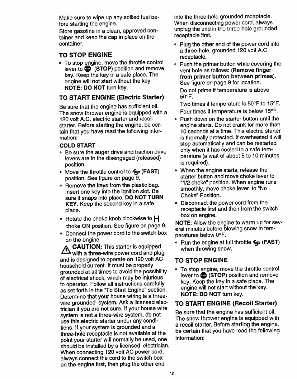 To stop engine | Craftsman 536.886141 User Manual | Page 12 / 63