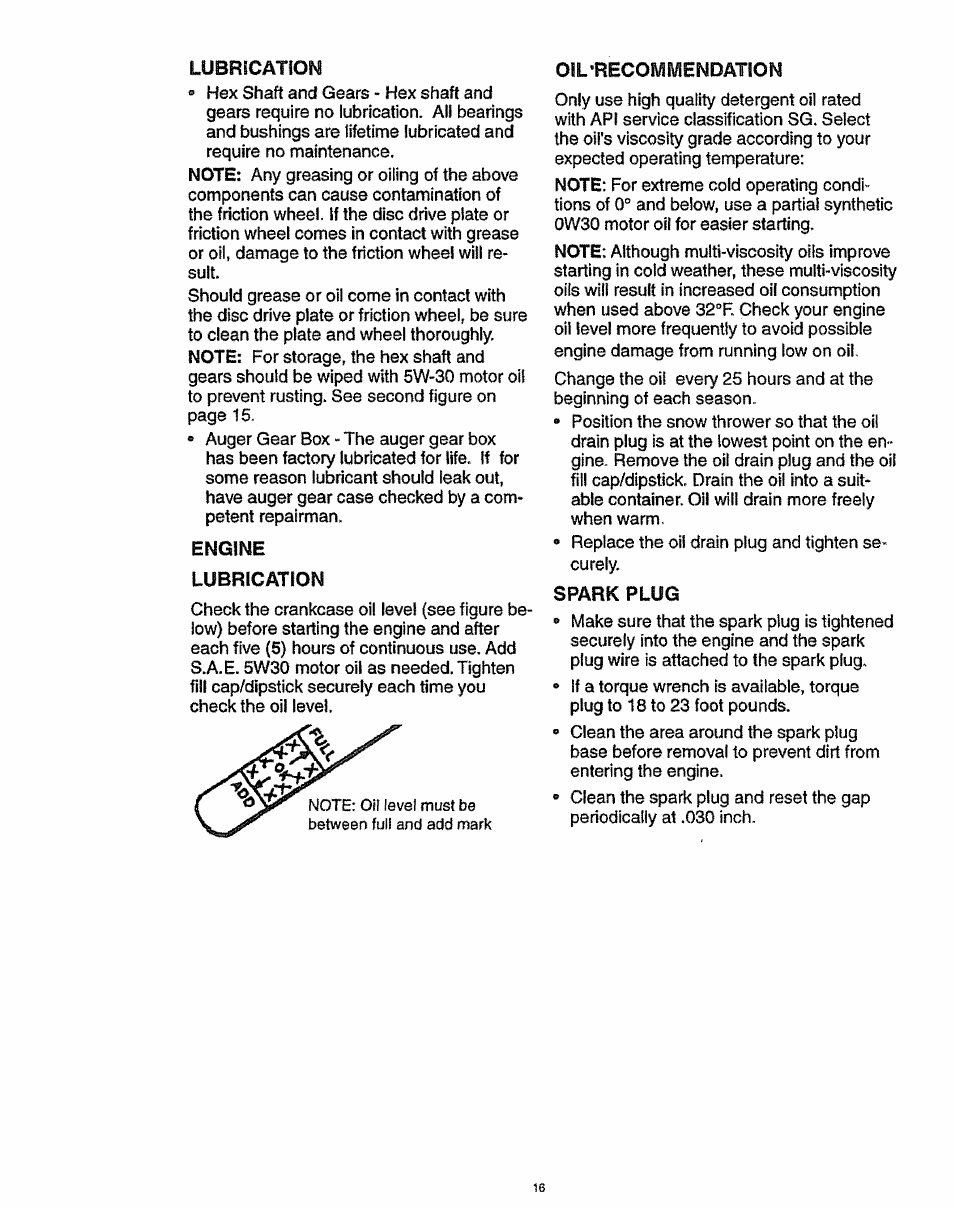 Engine, Lubrication, Spark plug | Craftsman 536.886141 User Manual | Page 16 / 63