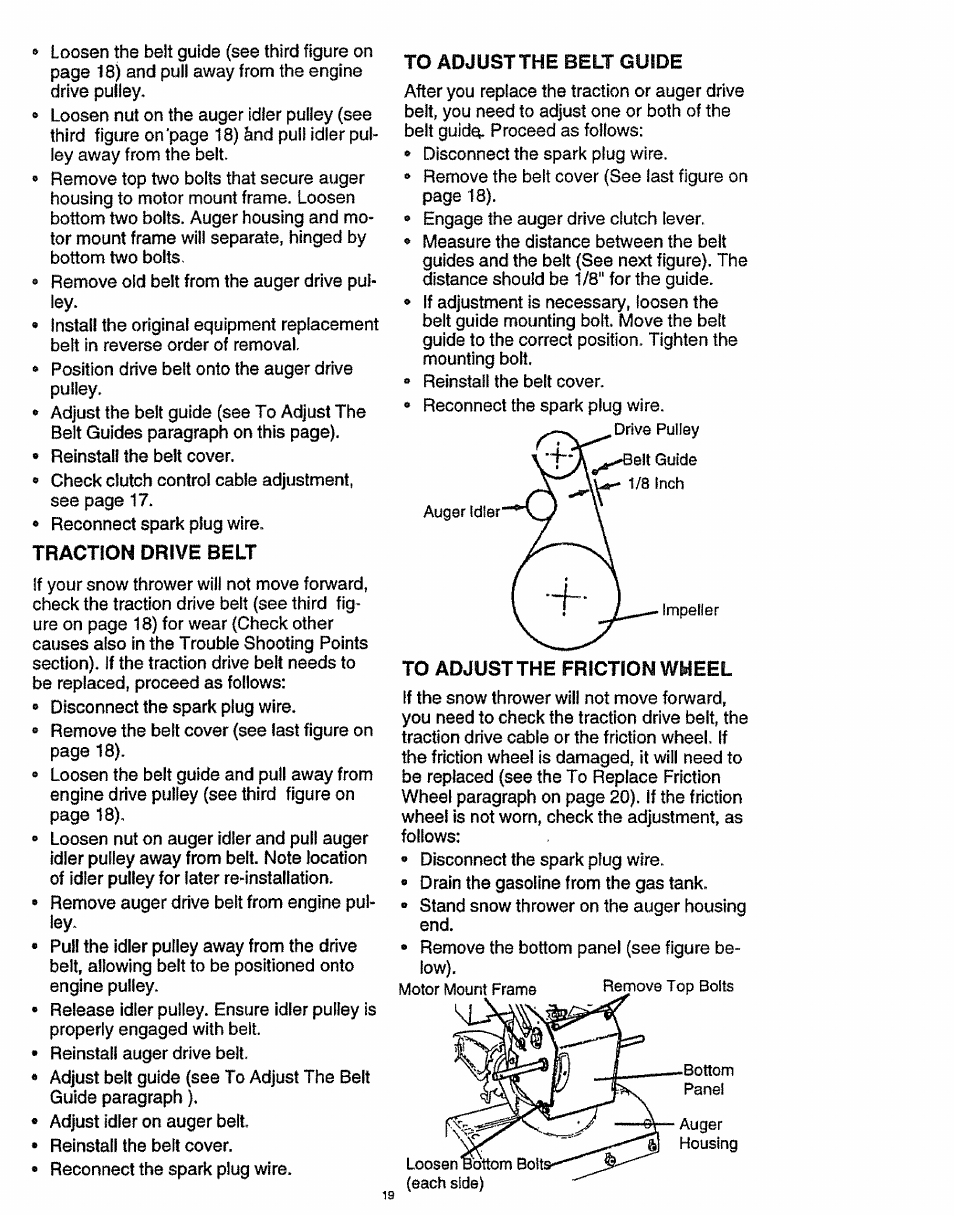 Traction drive belt, To adjust the belt guide | Craftsman 536.886141 User Manual | Page 19 / 63