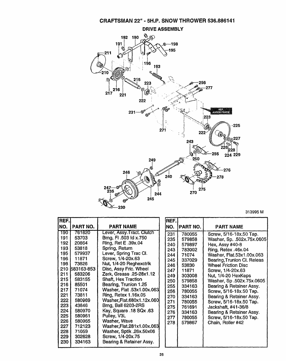 Craftsman 22" - 5h.p. snow thrower 536.886141 | Craftsman 536.886141 User Manual | Page 26 / 63