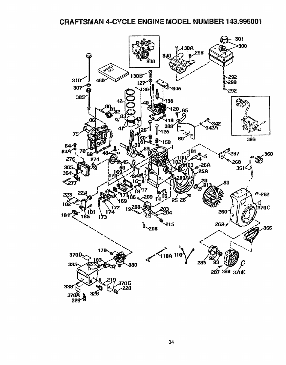 Craftsman 4-cycle engine model number 143.995001, Model, Craftsman 4-cycle engine | 0^n19 i, 1®(ki « qq | Craftsman 536.886141 User Manual | Page 34 / 63