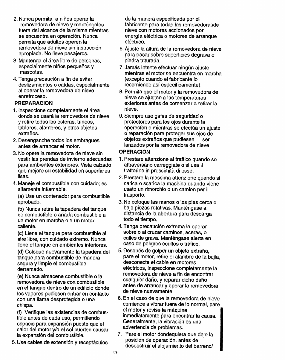 Preparacion, Operacion | Craftsman 536.886141 User Manual | Page 39 / 63