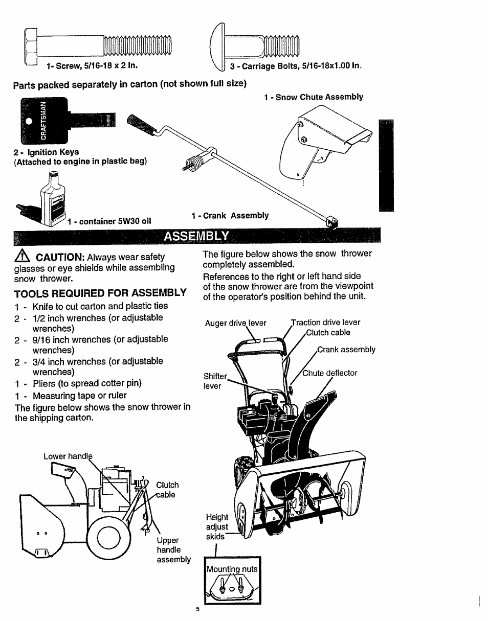 Asseivibly, Tools required for assembly | Craftsman 536.886141 User Manual | Page 5 / 63