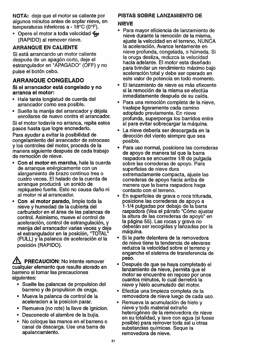 Arranque congelado | Craftsman 536.886141 User Manual | Page 51 / 63