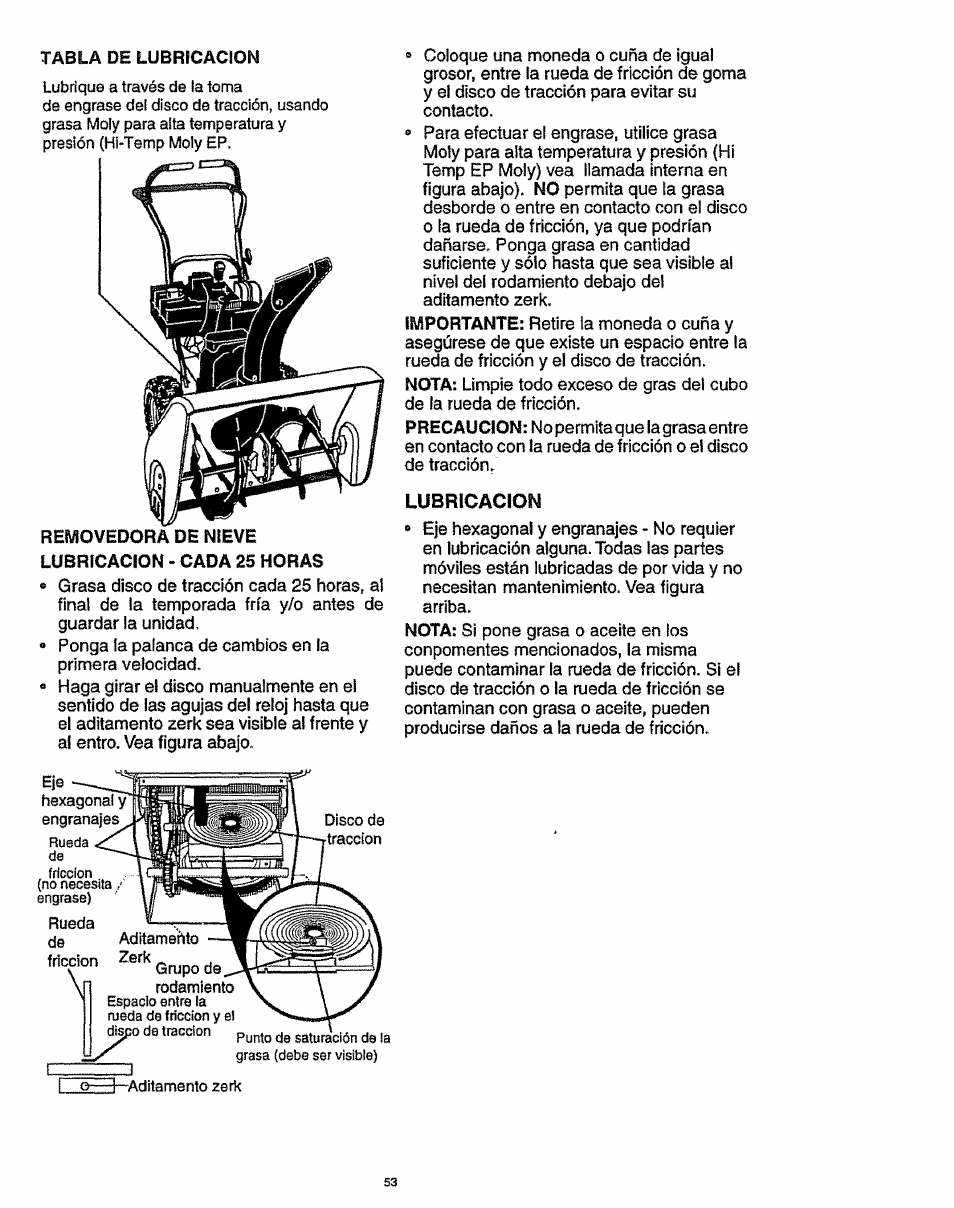 Lubricacion | Craftsman 536.886141 User Manual | Page 53 / 63