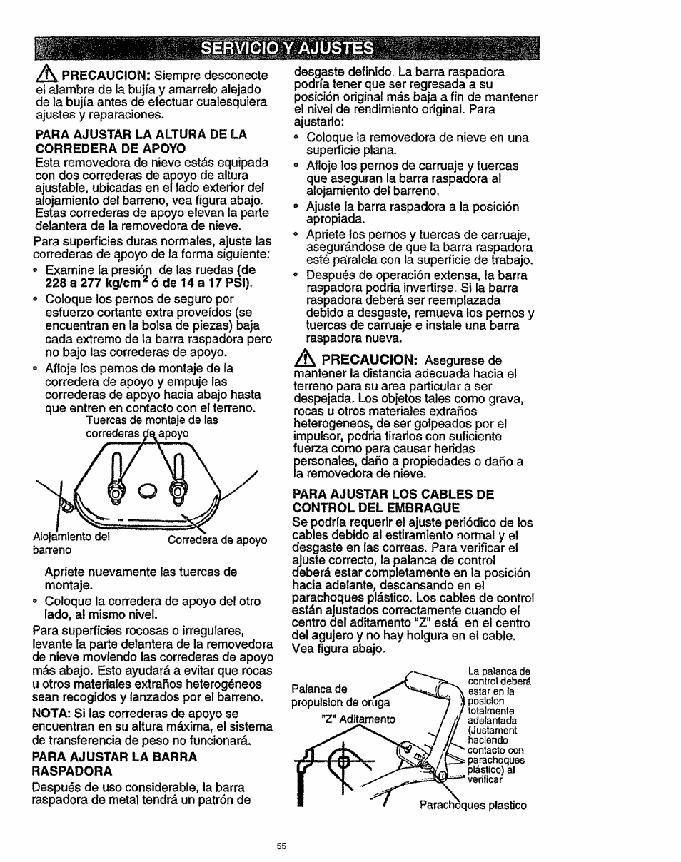 Servicio y ajustes | Craftsman 536.886141 User Manual | Page 55 / 63